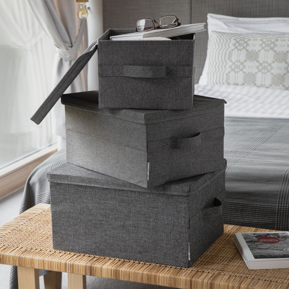 Box i tyg med lock, BIGSO LARGE SOFT STORAGE, 45 x 34 x H25 cm, Grå