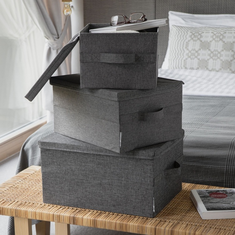 Box i tyg med lock, BIGSO LARGE SOFT STORAGE, 45 x 34 x H25 cm, Grå