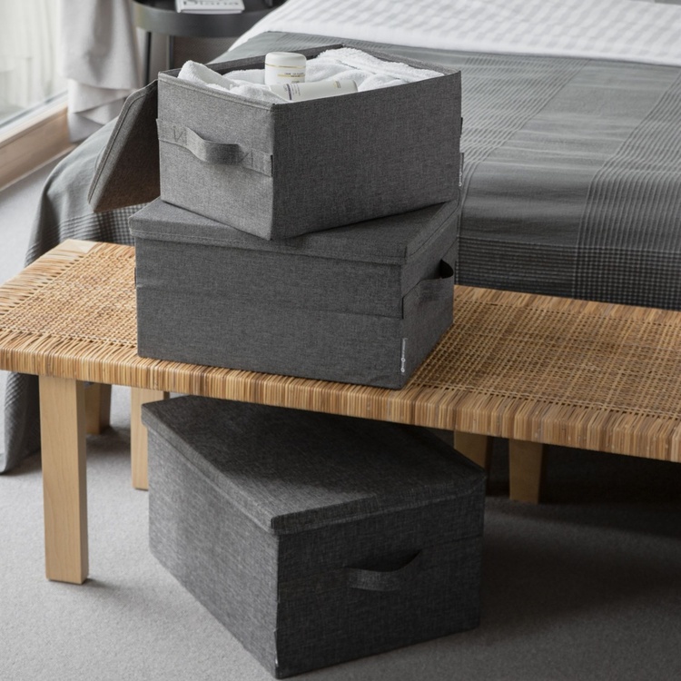 Box i tyg med lock, BIGSO MEDIUM SOFT STORAGE 40 x 30 x H 22 cm, Grå