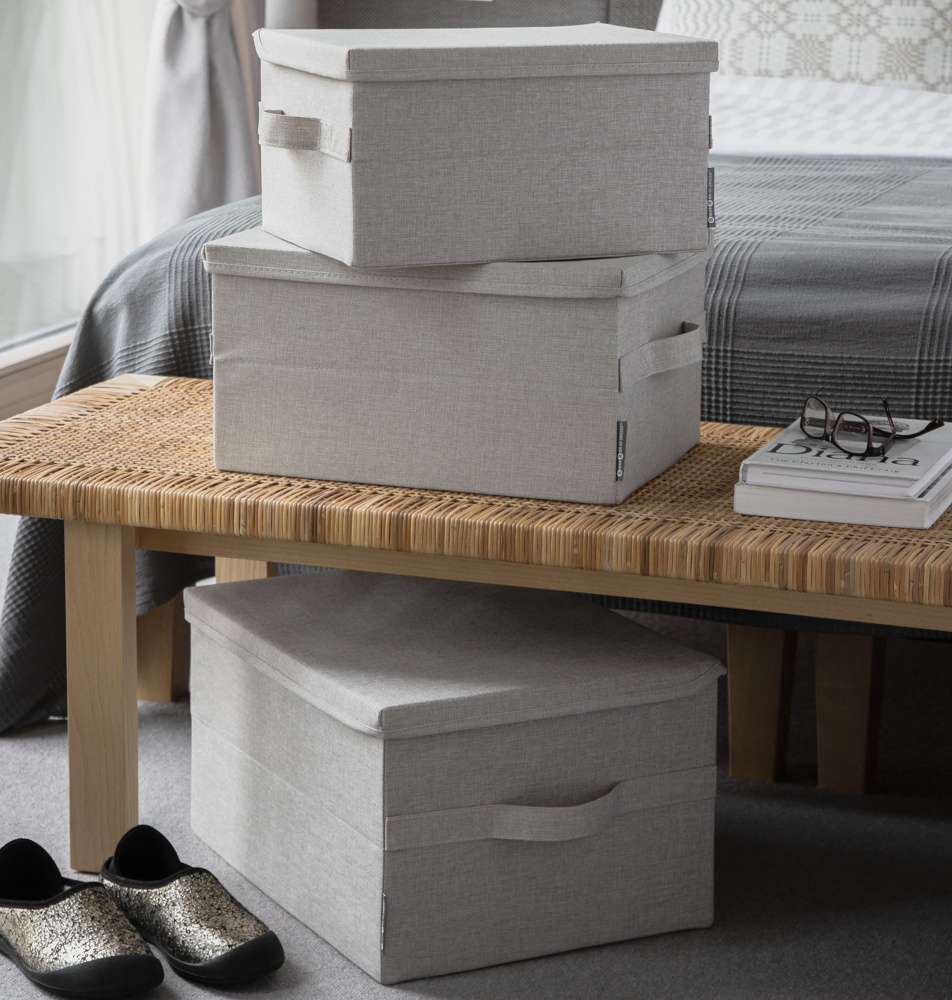 Box i tyg med lock, BIGSO MEDIUM SOFT STORAGE, 40 x 30 x H 22 cm, Beige