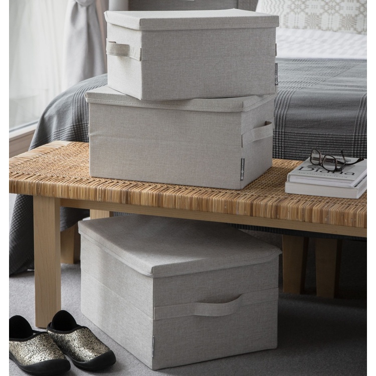 Box i tyg med lock, BIGSO MEDIUM SOFT STORAGE, 40 x 30 x H 22 cm, Beige