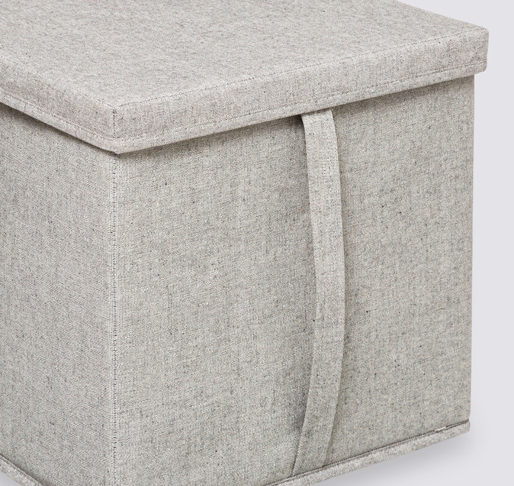 Box i tyg med lock, ORGA STORAGE BOX CUBE, 31 x 31 x H 31 cm, Beige-Grå