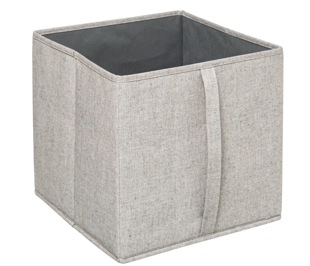 Box i tyg med lock, ORGA STORAGE BOX CUBE, 31 x 31 x H 31 cm, Beige-Grå