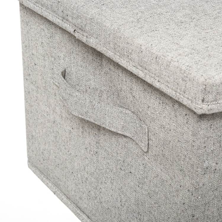 Box i tyg med lock, ORGA STORAGE BOX MEDIUM, 31 x 31 x H 15 cm, Beige-Grå