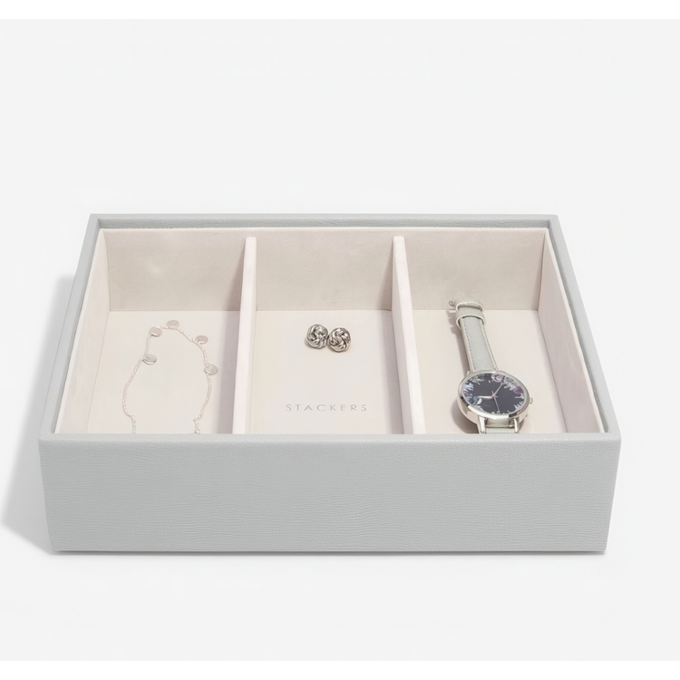 Bricka för klockor mm, 3 fack, Djup, CLASSIC STACKERS, 25 x 18 x H 6 cm, Pebble Grey