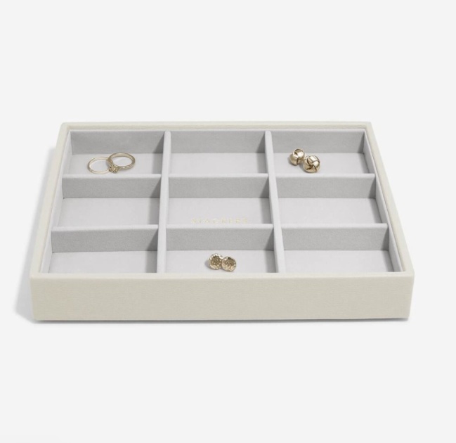 Bricka för smycken, 9 fack, CLASSIC STACKERS, 25 x 18 x H 3,7 cm, Oatm