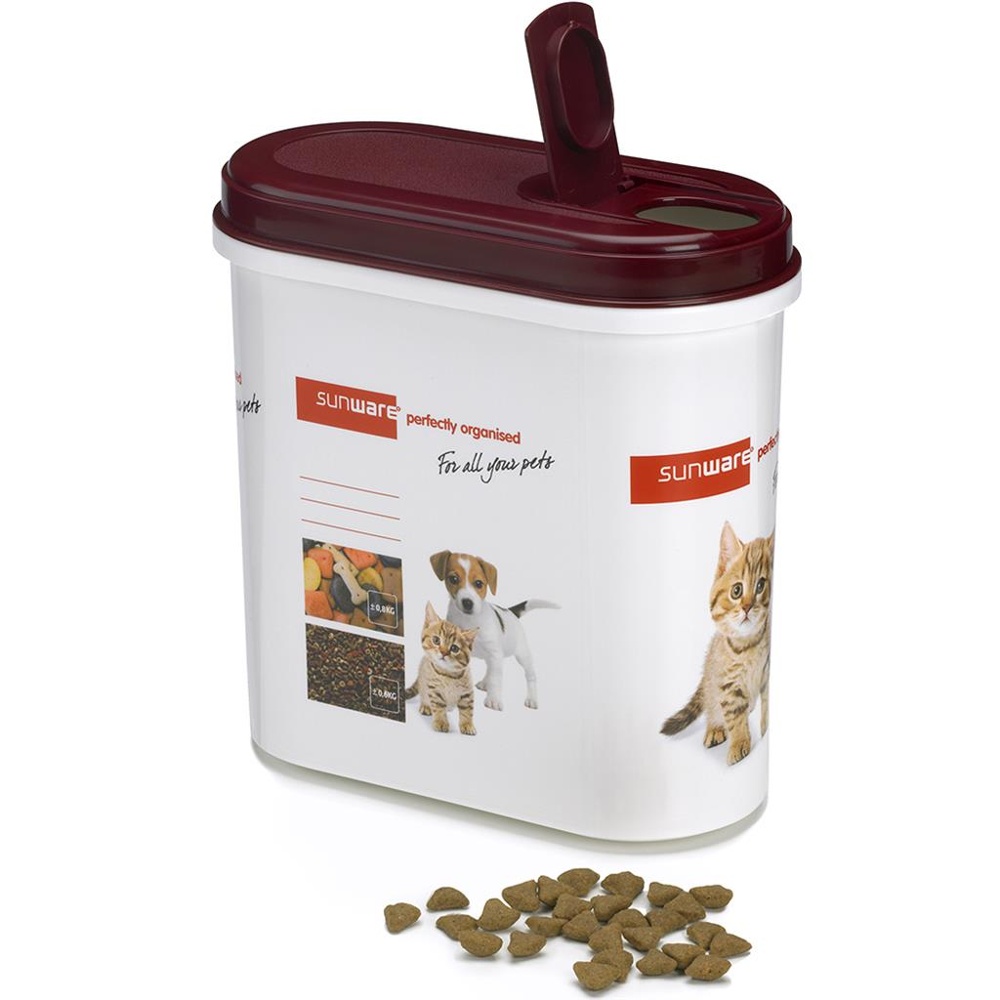 Burk för Djurfoder, 2,2 L, PET PITCHER, 20 x 10 x H 20 cm, Vit / Vinröd