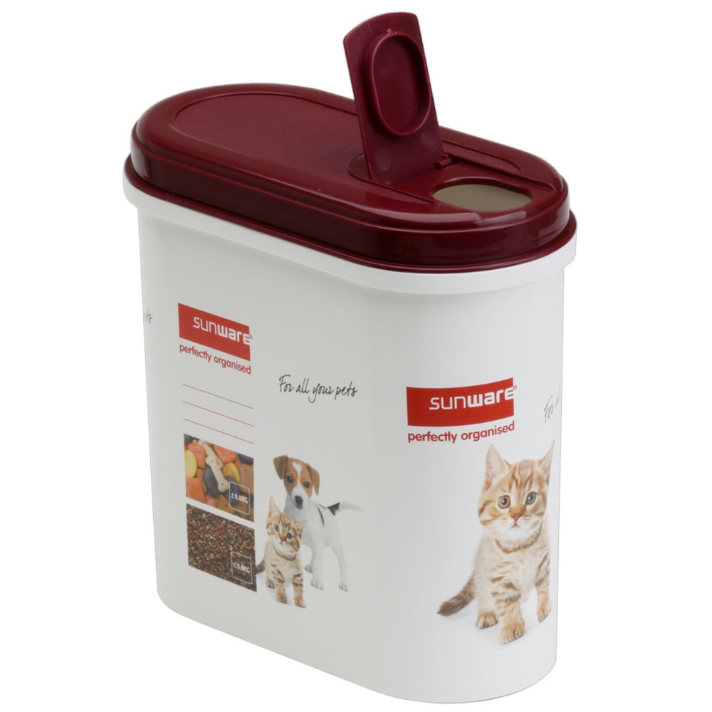 Burk för Djurfoder, 2,2 L, PET PITCHER, 20 x 10 x H 20 cm, Vit / Vinröd