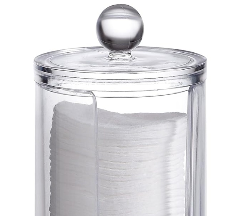Burk för bomullspads, MAKE UP, Ã˜7,5 x H 20 cm, Klar akryl