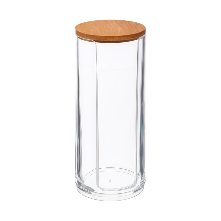 Burk för bomullsrondeller, SELENA BAMBOO, Ø 7 x H 17,8 cm, Klar / Natur