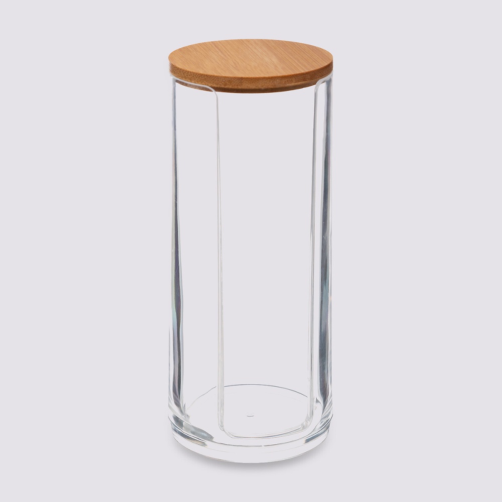 Burk för bomullsrondeller, SELENA BAMBOO, Ø 7 x H 17,8 cm, Klar / Natur