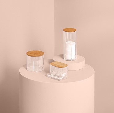Burk för bomullsrondeller, SELENA BAMBOO, Ø 7 x H 17,8 cm, Klar / Natur