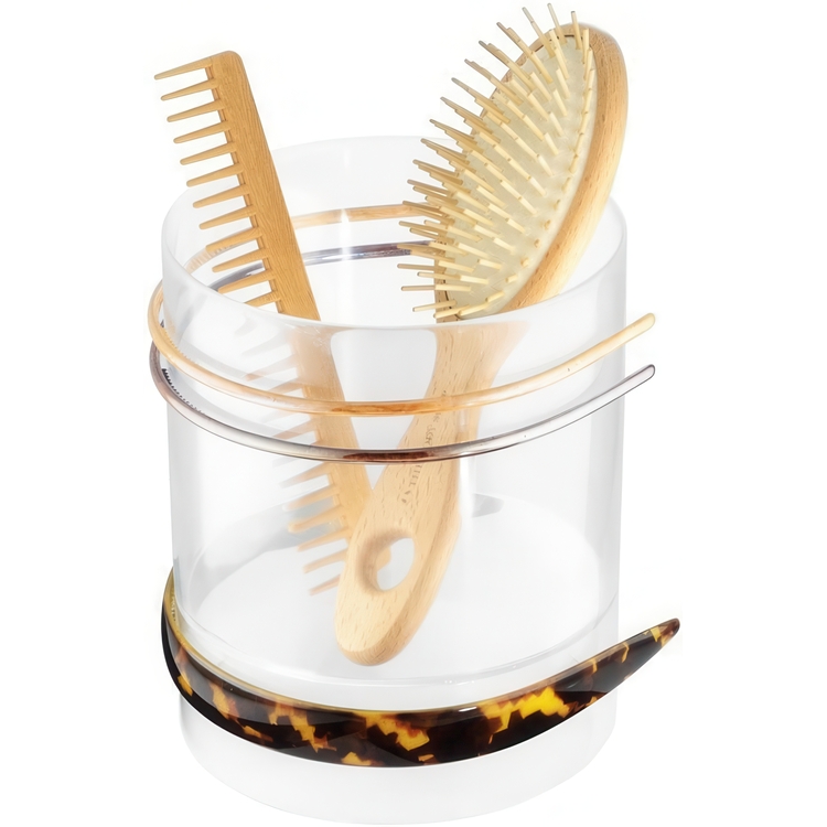 Burk för Diadem, hårband & borstar, HAIR ACCESSORY HOLDER, Ø 14 x H17 cm, Transparent