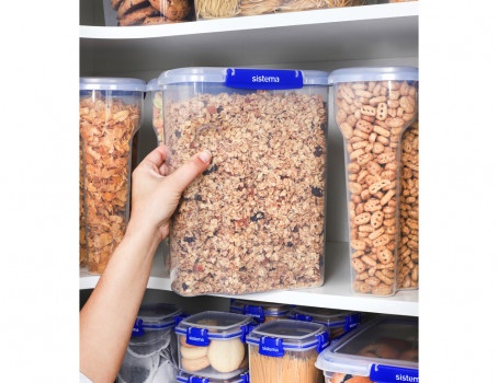 Burk för flingor, Stor, 4,2 L KLIP IT + , CEREAL, Sistema, Klar / Kornblå