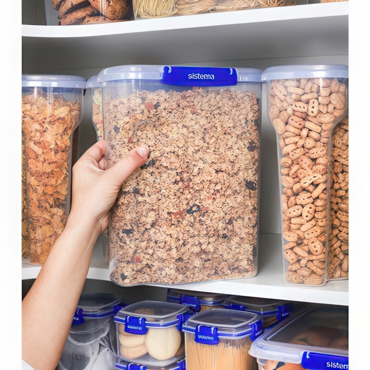 Burk för flingor, Stor, 4,2 L KLIP IT + , CEREAL, Sistema, Klar / Kornblå