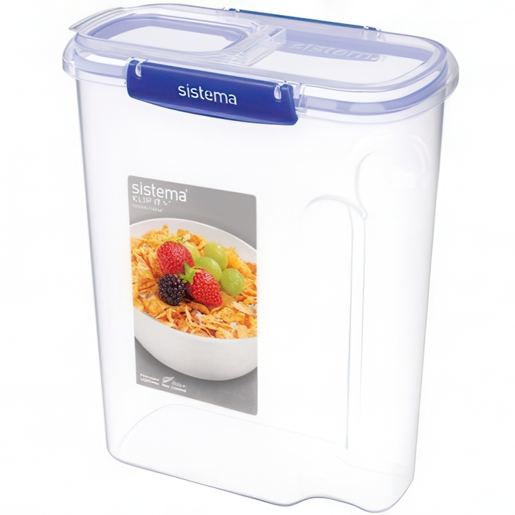 Burk för flingor, Stor, 4,2 L KLIP IT + , CEREAL, Sistema, Klar / Kornblå