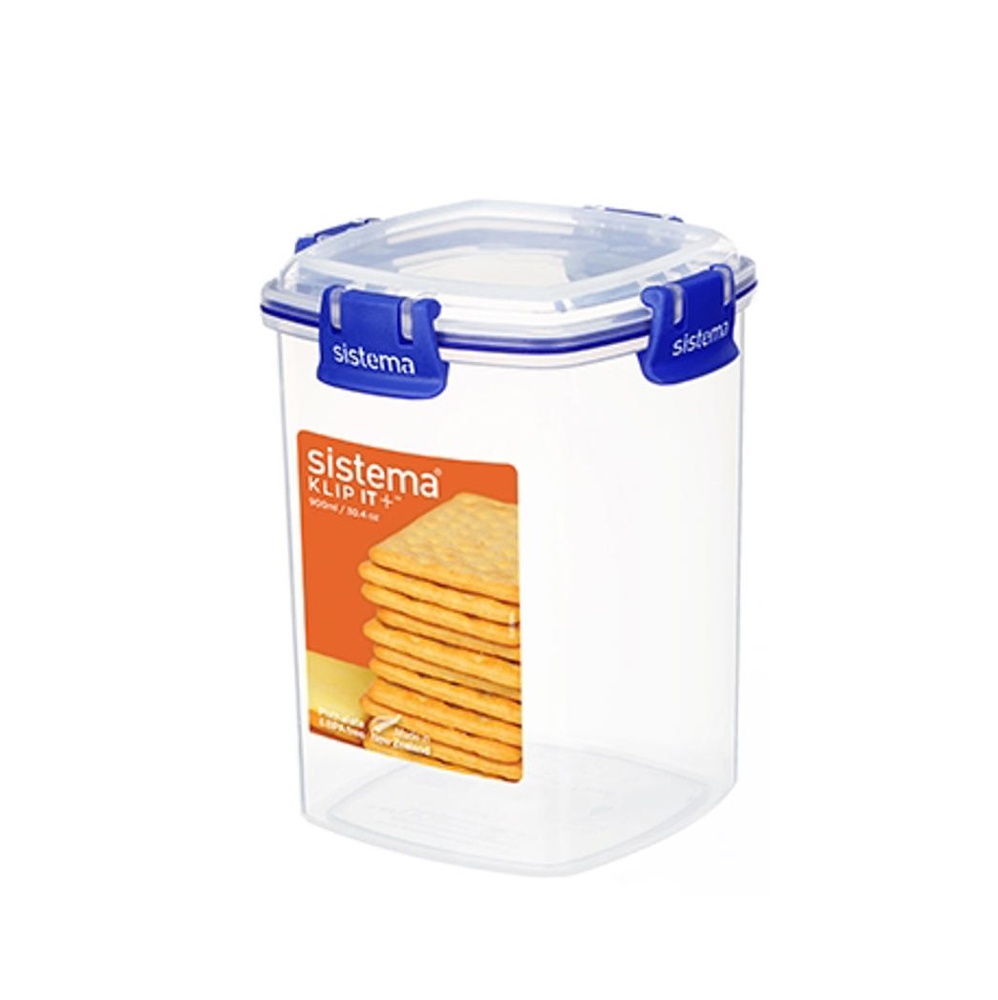 Burk för Kex, 0,9 liter, KLIP IT PLUS CRACKER, Klar / Blå