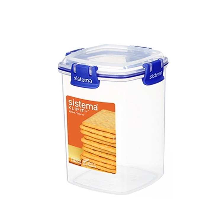 Burk för Kex, 0,9 liter, KLIP IT PLUS CRACKER, Klar / Blå