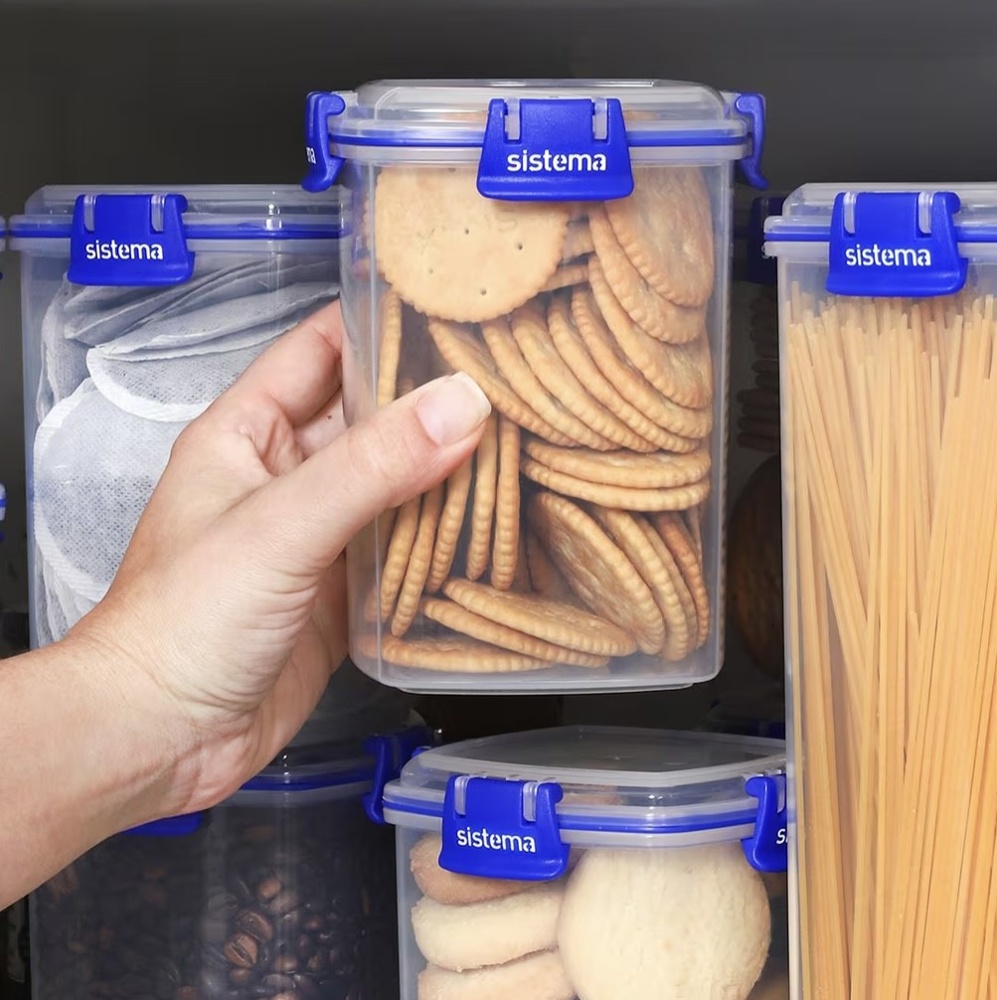 Burk för Kex, 0,9 liter, KLIP IT PLUS CRACKER, Klar / Blå