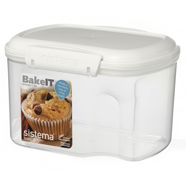 Burk för mjöl, gryn mm, 1,56 L, SISTEMA BAKE IT, Klar / Vit