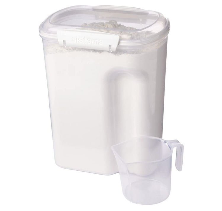 Burk för mjöl, gryn mm, 3,35 L, Med skopa, BAKE IT, Transparent / Vit