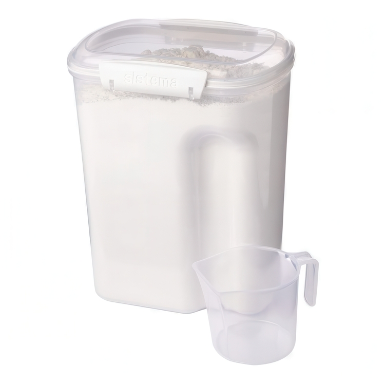Burk för mjöl, gryn mm, 3,35 L, Med skopa, BAKE IT, Transparent / Vit