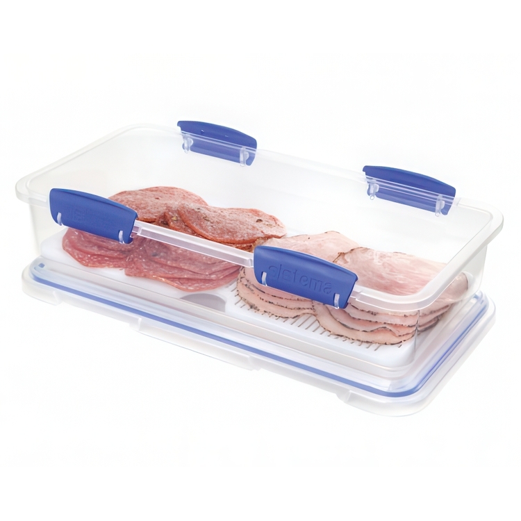Burk för Pålägg, Långsmal, DELI STORER RECTANGLE LARGE, 1,75 L, Klar / Blå