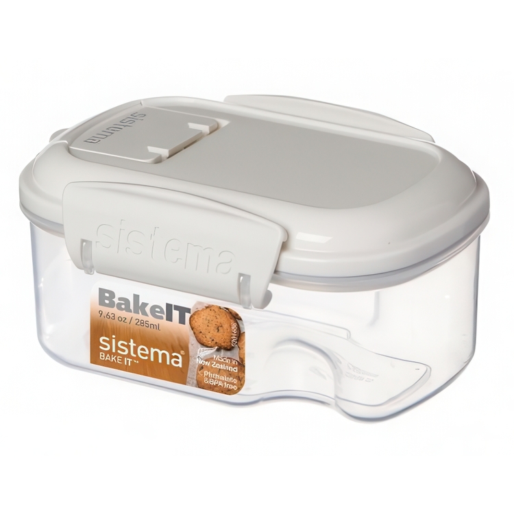 Burk för strössel mm, Liten, Flip lock, 285 ml, SISTEMA BAKE IT STACK & POUR, Klar / Vit