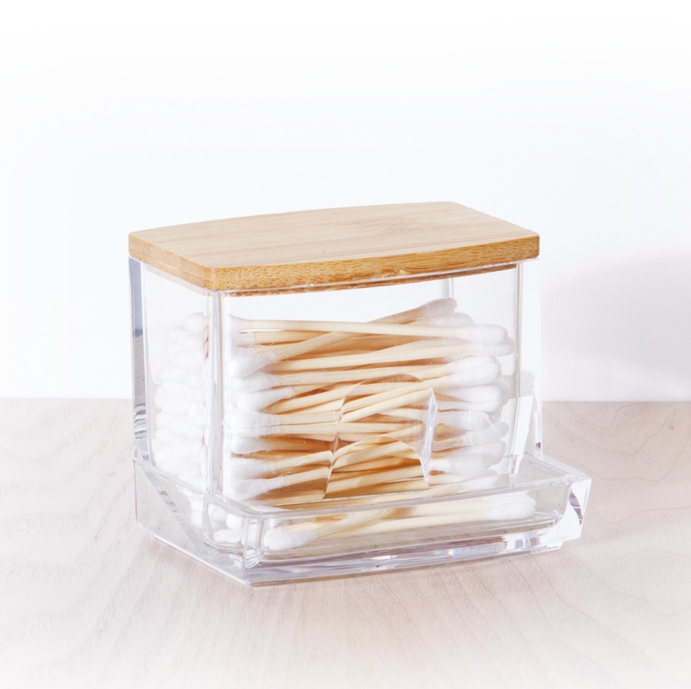 Burk för Tops, SELENA BAMBOO COTTON BUDS DISPENSER, 9,3 x 8 x H 7,4 cm