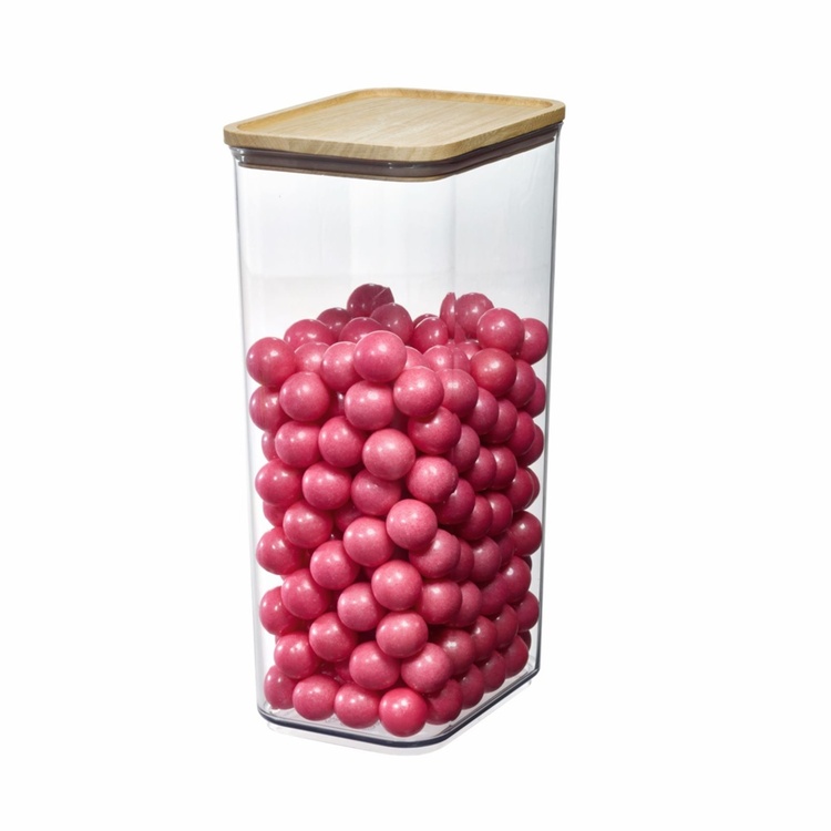 Burk för torrvaror, trä lock, 4 L, PANSINO RPET XL CANISTER, 16 x 12 x H 30,5 cm , Transparent / Natur