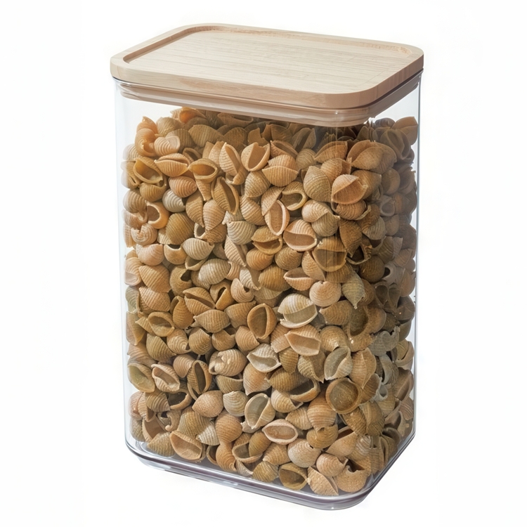 Burk för torrvaror, trälock, 3 L, PANSINO RPET LARGE CANISTER, 16 x 12 x H 23 cm , Transparent / Natur