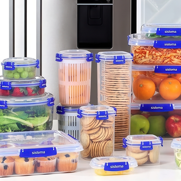 Burk hög, för Kex / Spagetti, 1,8 L, KLIP IT PLUS CRACKER, 11 x 11 x H 28 cm, Klar / Blå