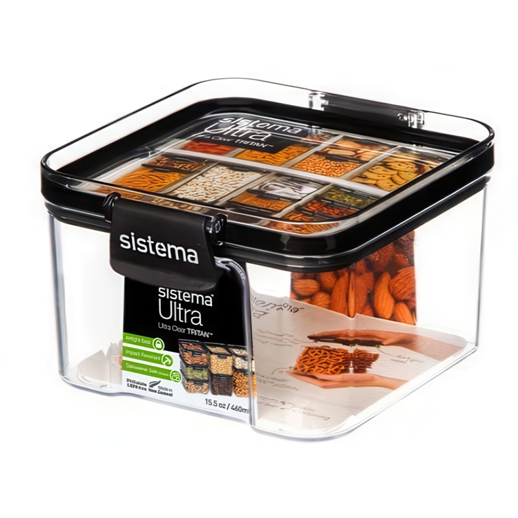 Burk, 0,46 liter, TRITAN ULTRA SQUARE, Klar / Svart