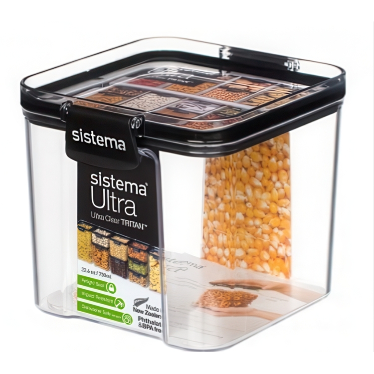 Burk, 0,7 liter, TRITAN ULTRA SQUARE, Klar / Svart