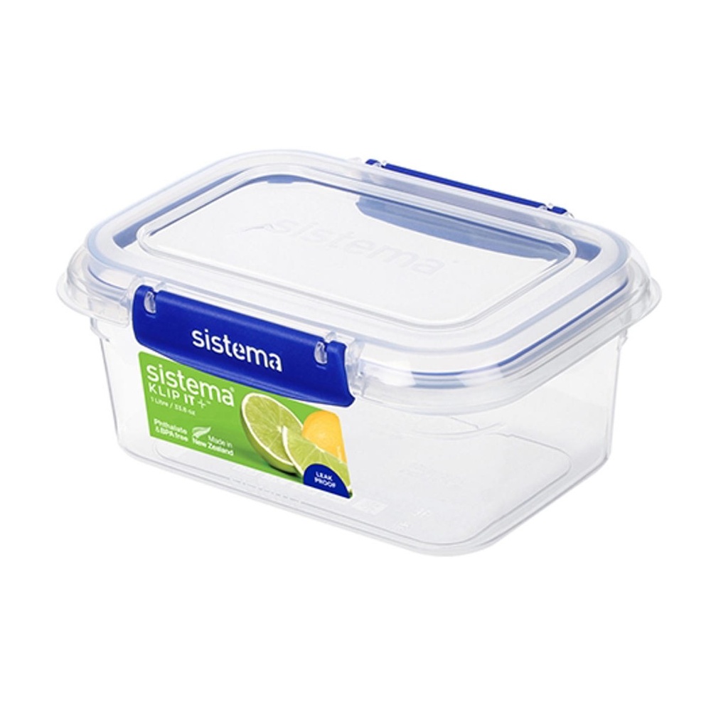 Burk, 1 Liter, KLIP IT PLUS RECTANGLE, 18 x 13 x H 8 cm, Transparent / Blå