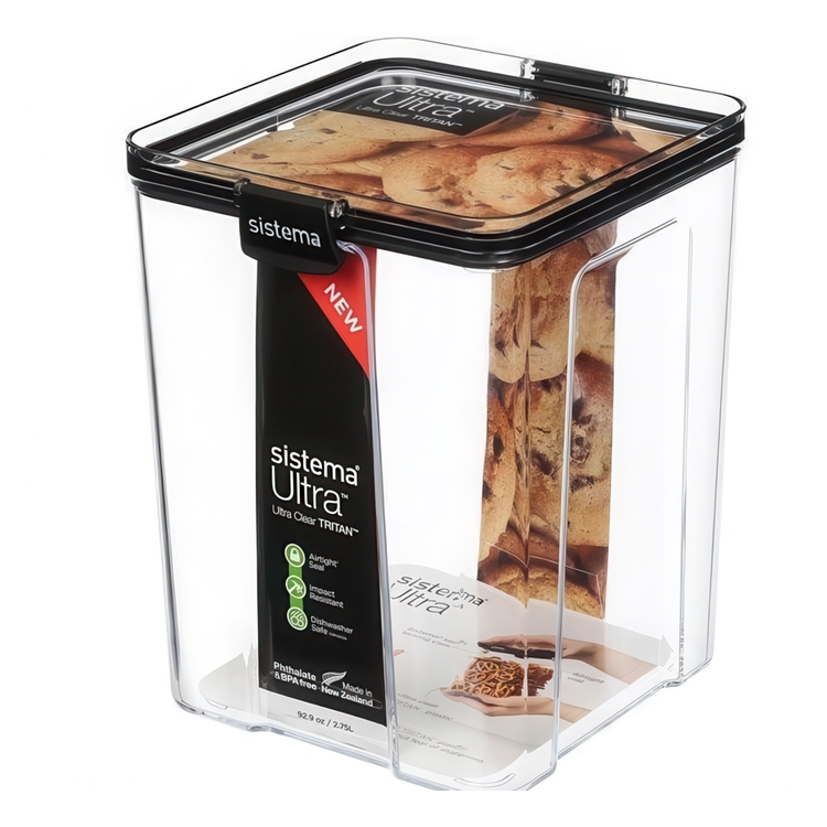 Burk, 2,75 Liter, TRITAN ULTRA LARGE SQUARE, Klar / Svart