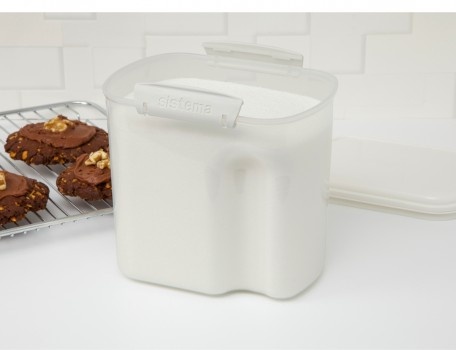 Burk, för mjöl, gryn mm, 2,4 L, Med skopa, BAKE IT, Transparent / Vit