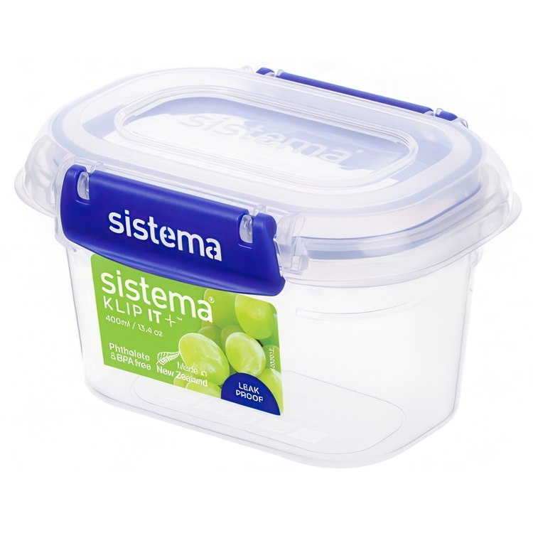 Burk, Liten, 400 ml, KLIP IT PLUS RECTANGLE, 13 x 9 x H 8 cm, Transparent / Kornblå