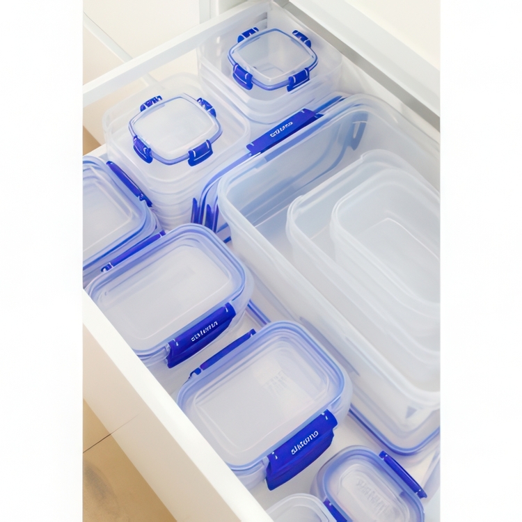 Burk, Liten, 400 ml, KLIP IT PLUS RECTANGLE, 13 x 9 x H 8 cm, Transparent / Kornblå