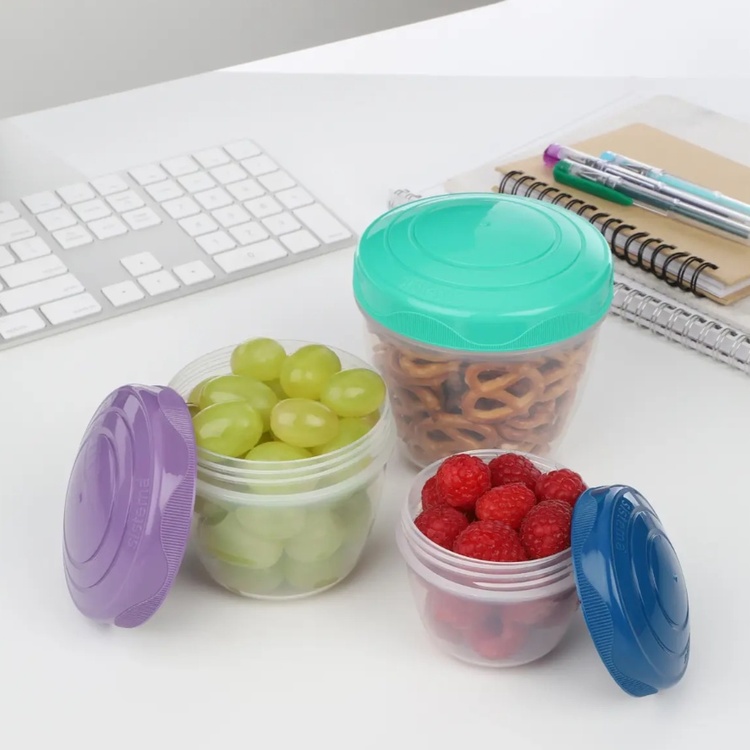 Burkar för mellanmål, 3 st, SISTEMA SNACK AND NEST, Lila / Mint / Blå