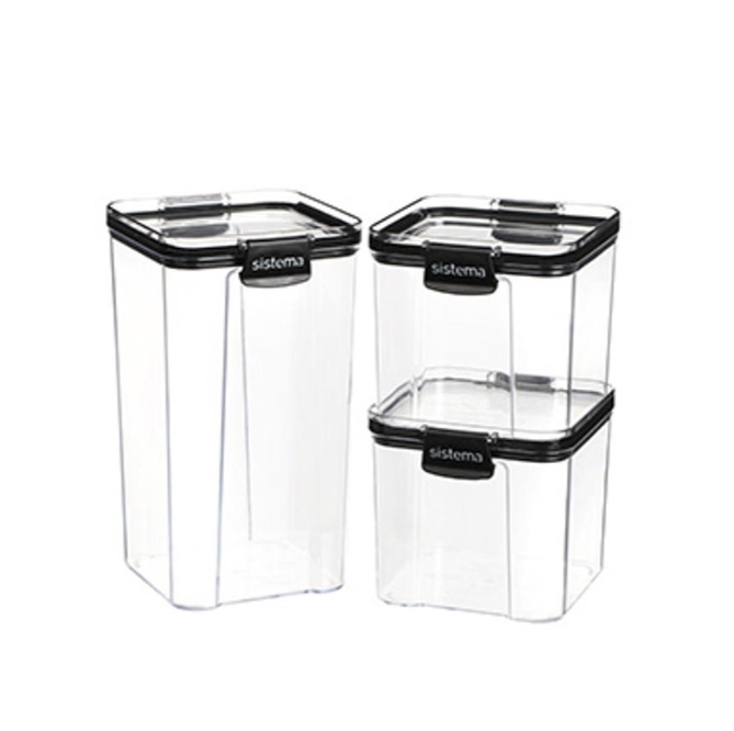 Burkar för torrförvaring, 3-pack, SISTEMA TRITAN ULTRA SPECIAL, Klar / Svart