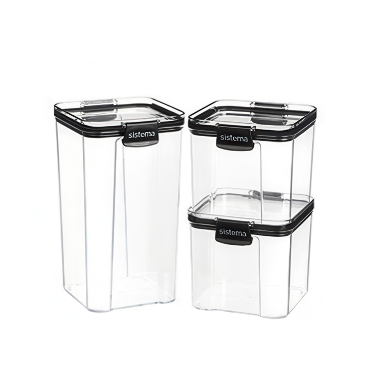 Burkar för torrförvaring, 3-pack, SISTEMA TRITAN ULTRA SPECIAL, Klar / Svart