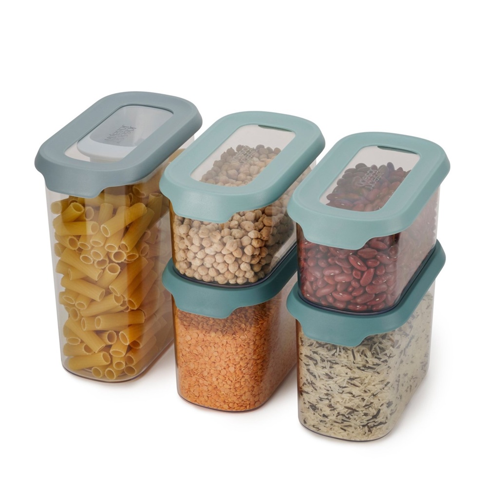 Burkar för torrförvaring, 5 st, CUPBOARD-STORE CONTAINER SET, Joseph Joseph, Klar / Blå