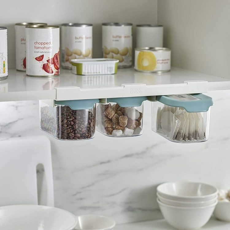 Burkar Under-Hylla Förvaring, 3 burkar, CUPBOARD-STORE, Small, Joseph Joseph, Klar / Blå