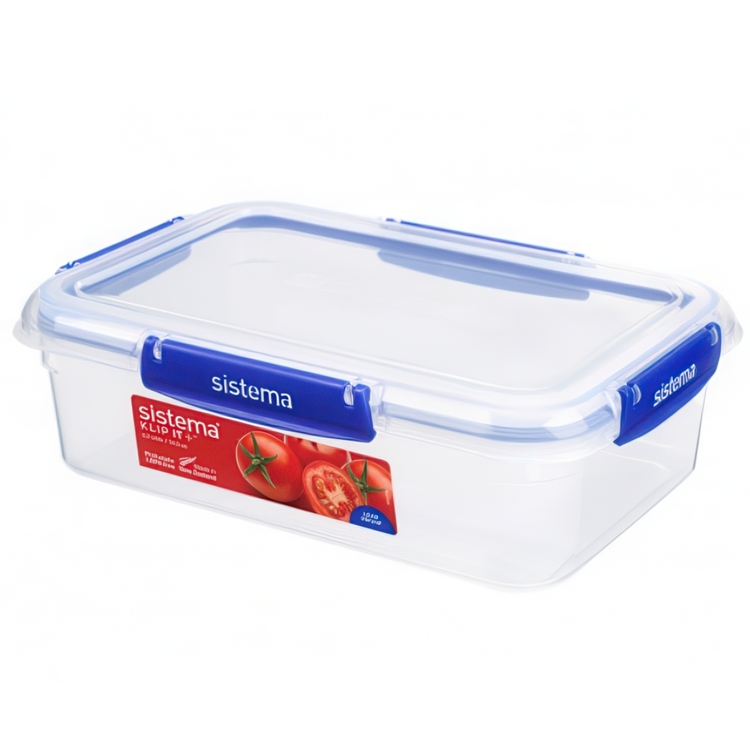 Burkar, 2,2 L, Set med 3, KLIP IT PLUS RECTANGLE SPECIAL, 25,5 x 17,5 x H 8 cm, Klar / Kornblå