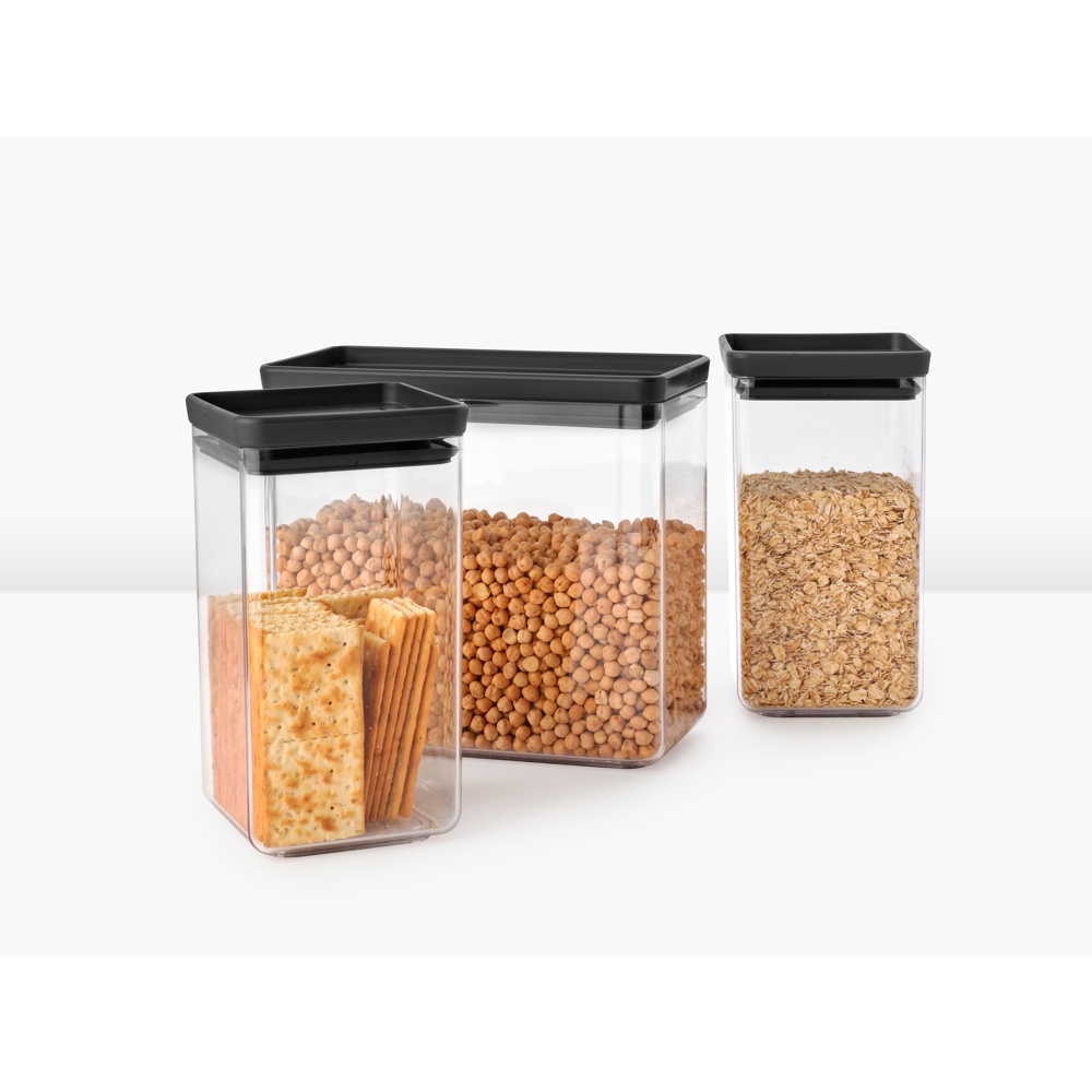 Burkar, Set med 3, TASTY+ CANISTERS TALL, Brabantia, Klar / Mörkgrå