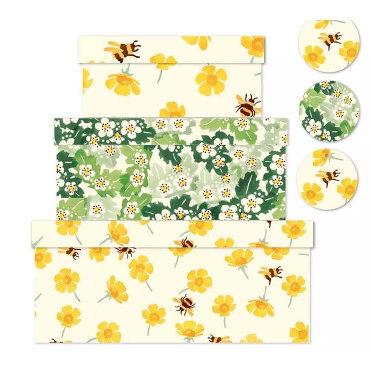 Dekorativa Lådor, 3 st, BUTTERCUPS & BEES, Gul / Grön