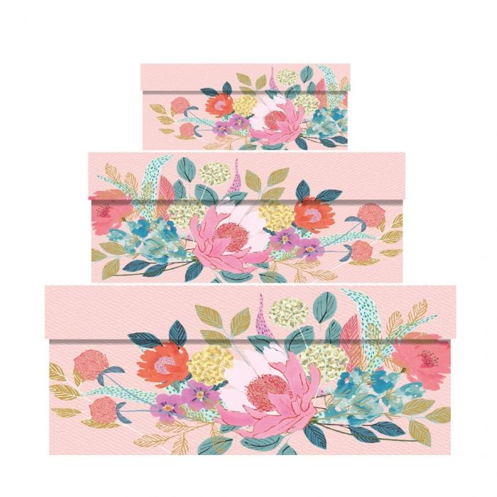 Dekorativa Lådor, 3 st, PARTY FLORAL, Rosa