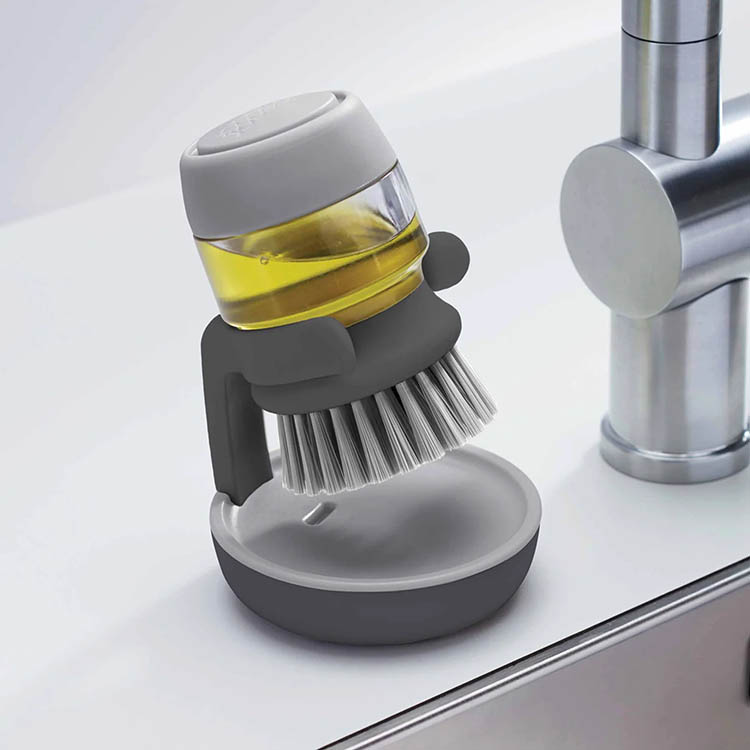 Diskborste med diskmedelsbehållare, PALM SCRUB, Joseph Joseph, Grå