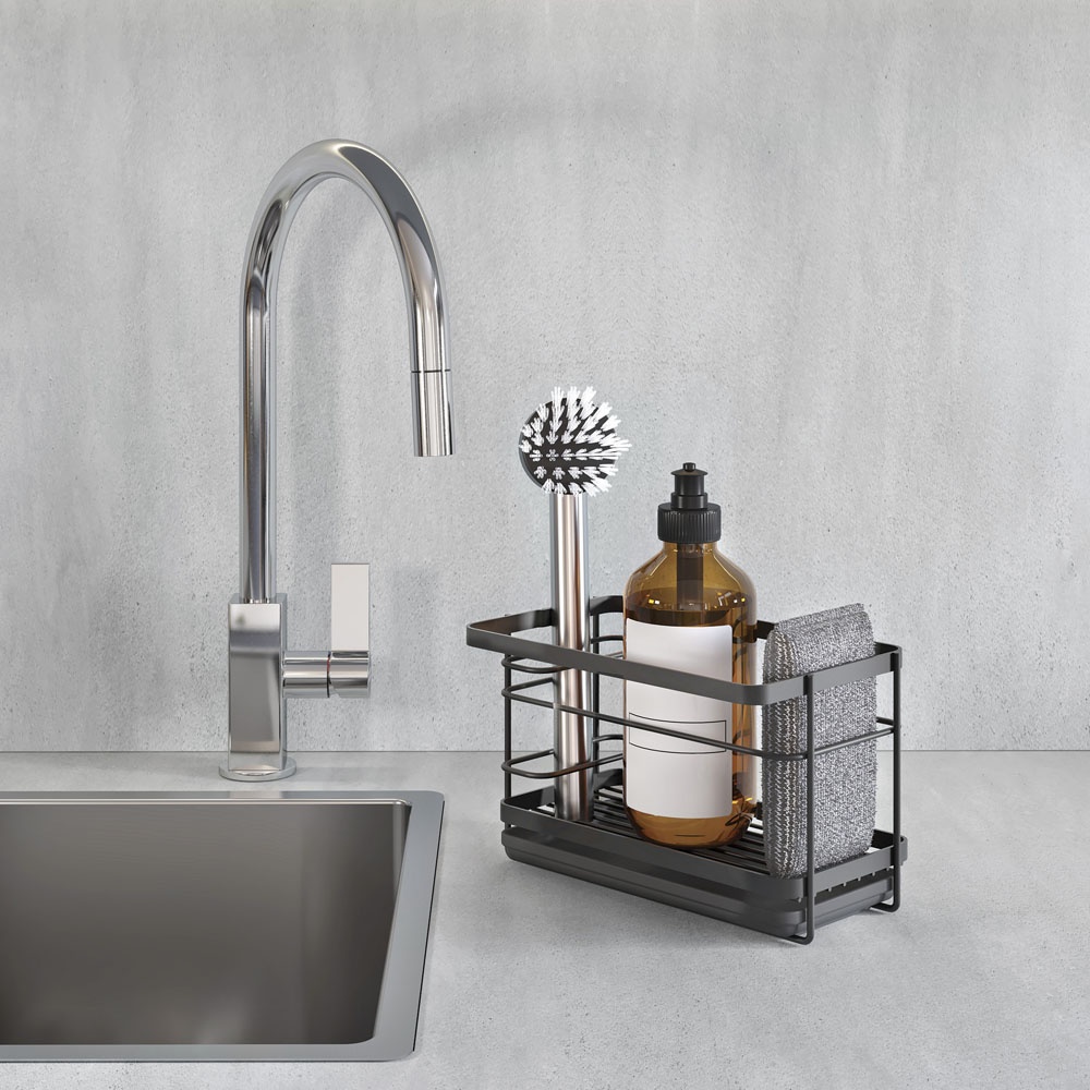 Diskbänksförvaring i metall, Självhäftande, TOKYO SINK TIDY, 23 x 13 x H 14 cm, Svart